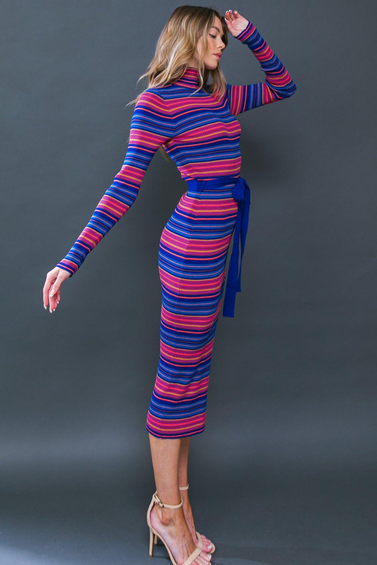 Noteworthy Shine Sweater Midi Dress with Turtle Neck and Belt in 20blu 20fuc43 — Soul Flow Apparel