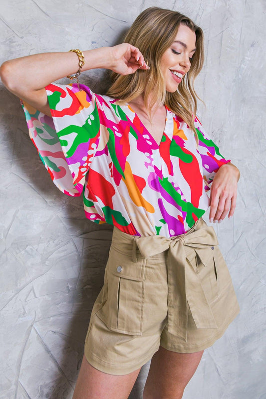 Stylish Summer Woven Top Round Neck with V Front Flutter Sleeves Polyester in 20ivo 20fuc5 — Soul Flow Apparel