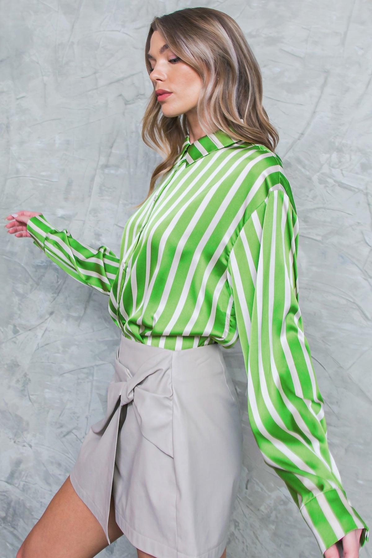 Nothing to Regret Satin Woven Top Shirt Collar Button Down Long Sleeves in 20gre 20ivo43 — Soul Flow Apparel