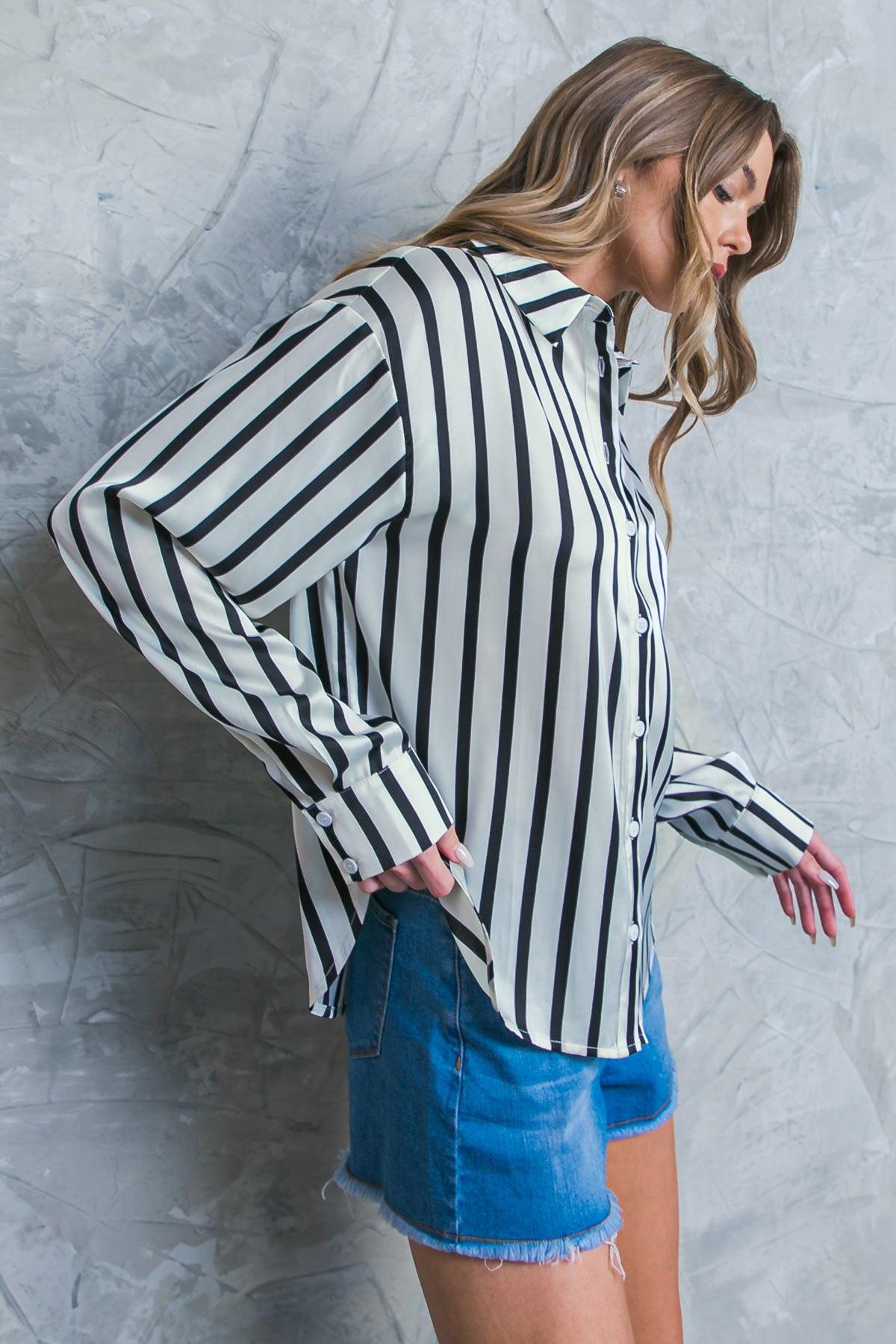 Nothing to Regret Satin Woven Top Shirt Collar Button Down Long Sleeves in 20ivo 20bla36 — Soul Flow Apparel