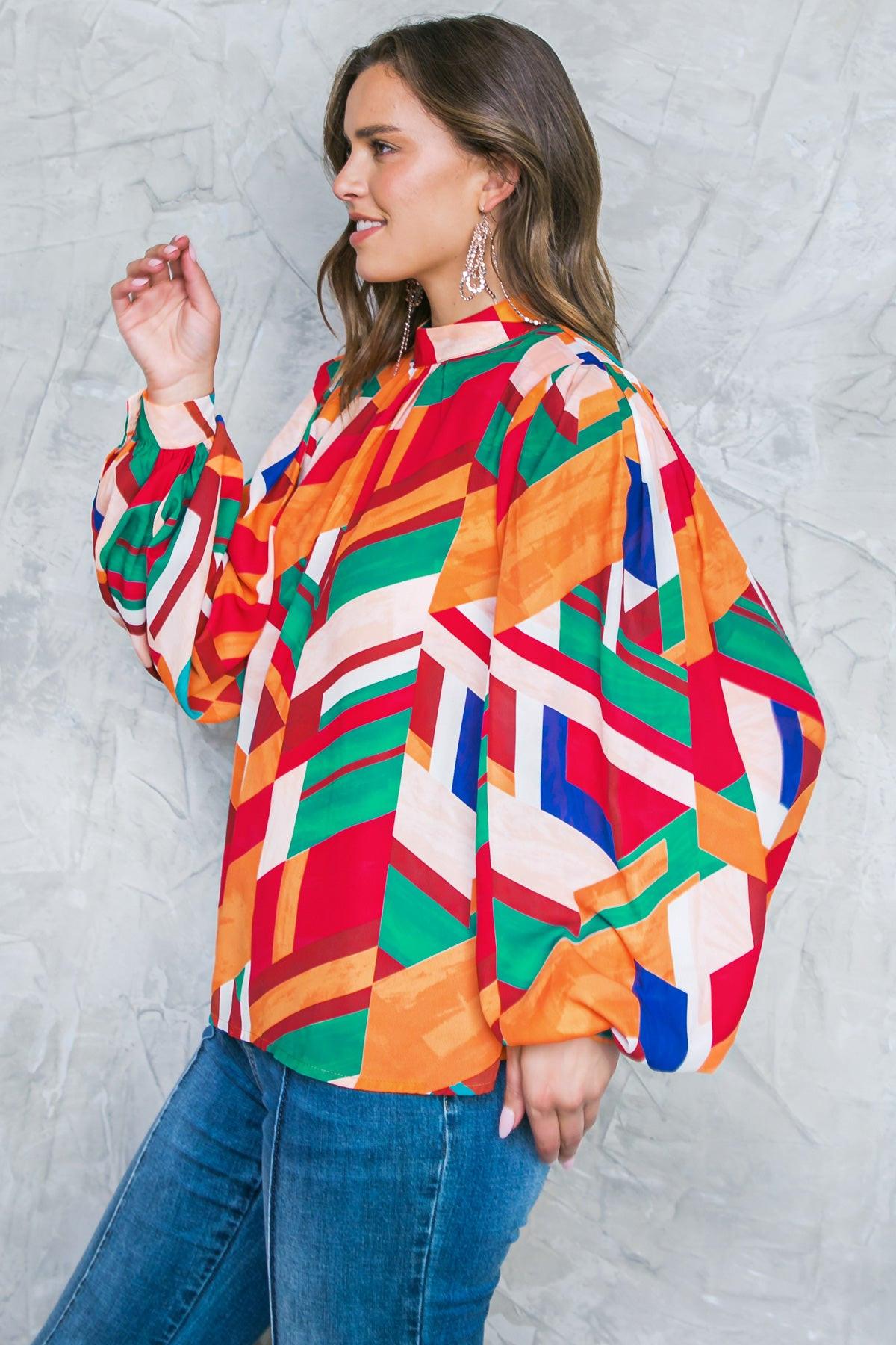 Light Up My Life Woven Top with Mock Neck and Exaggerated Wide Sleeves in 20ora 20tea6 — Soul Flow Apparel