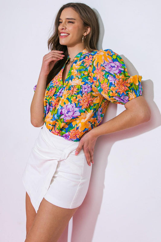 Grateful Life Woven Top in 20blu 20yel11 — Soul Flow Apparel