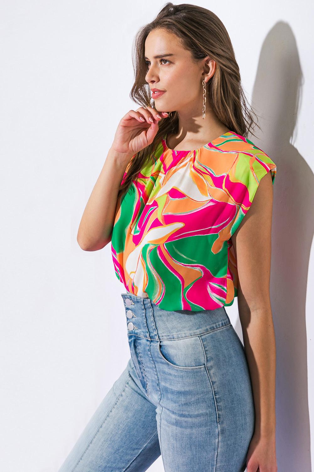 Send a Postcard Woven Top in 20gre 20fuc14 — Soul Flow Apparel