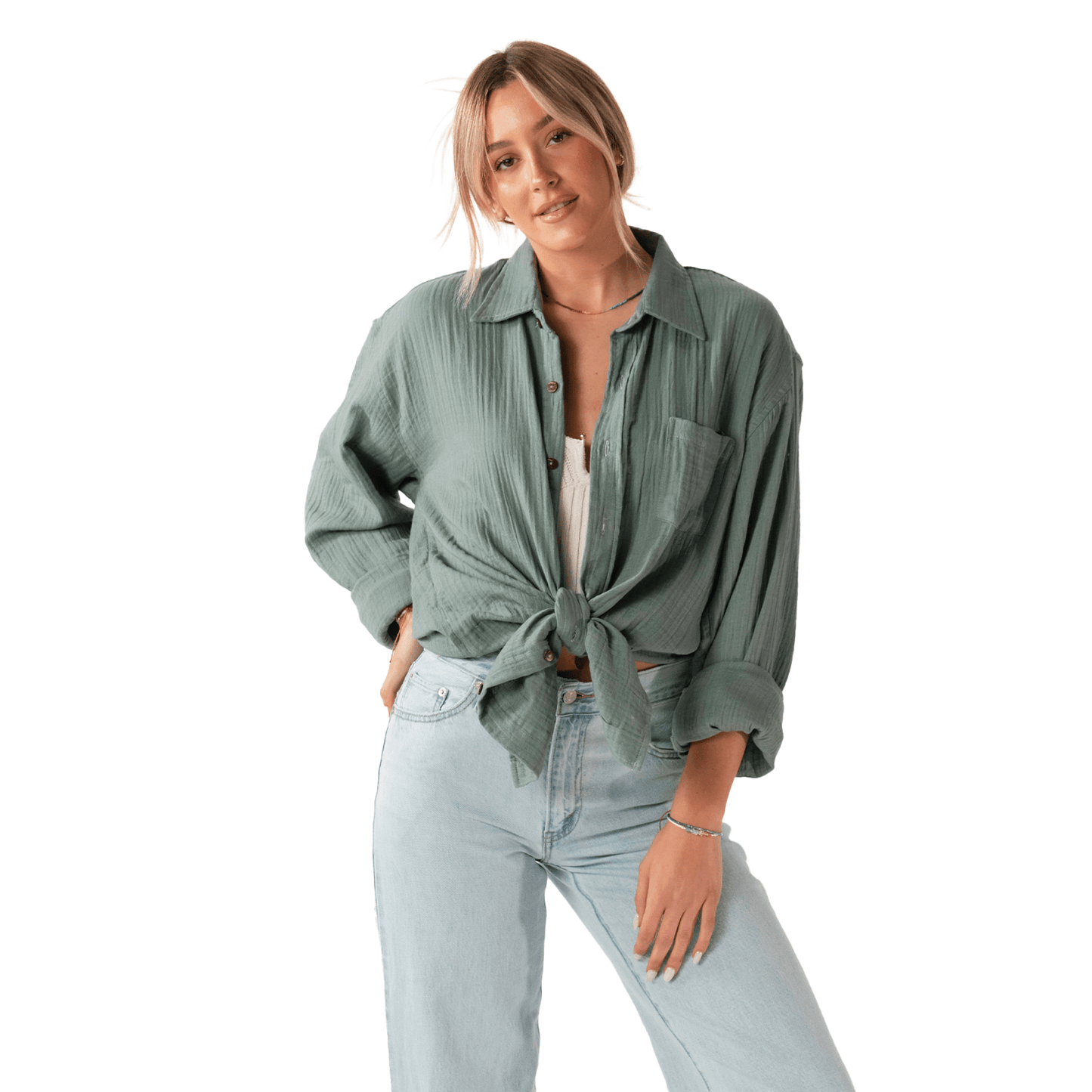 Sage Boyfriend Button Up — Soul Flow Apparel