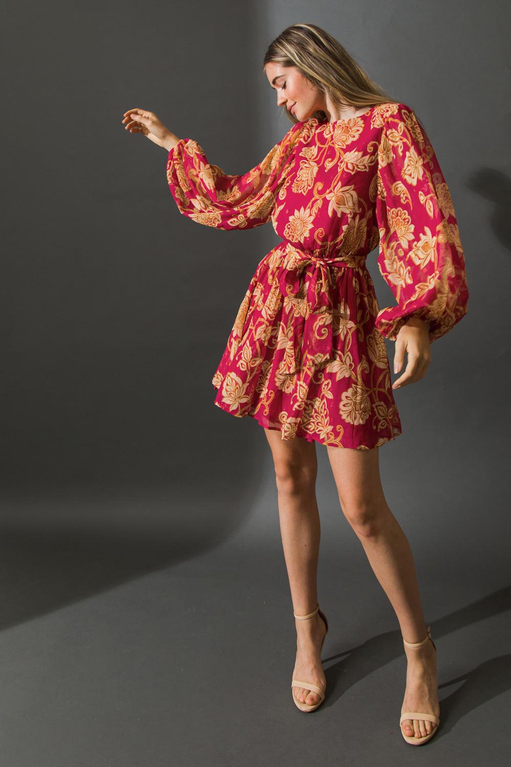 One That Got Away Woven Mini Dress with Exaggerated Sleeves — Soul Flow Apparel