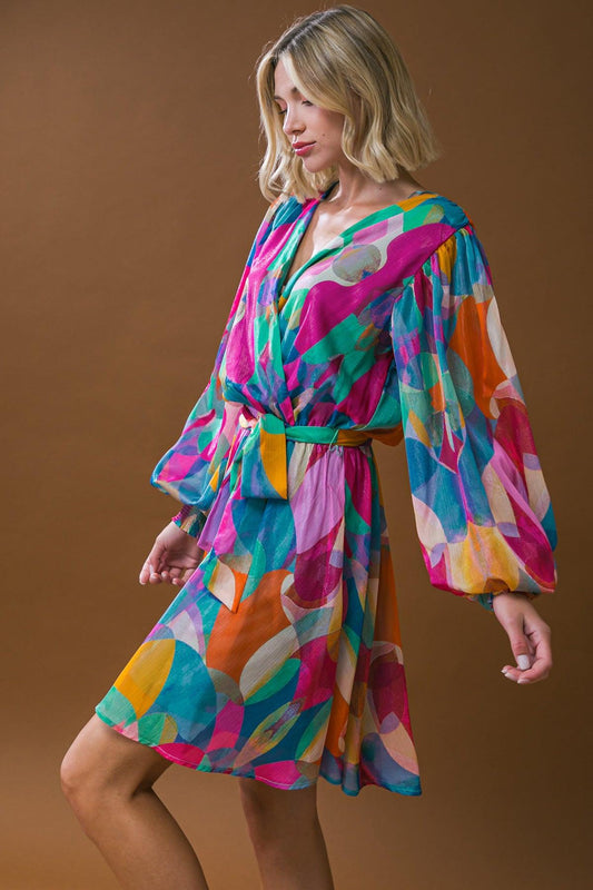 Love Me Tonight Woven Midi Dress With Surplice Neckline And Self Tie Waist