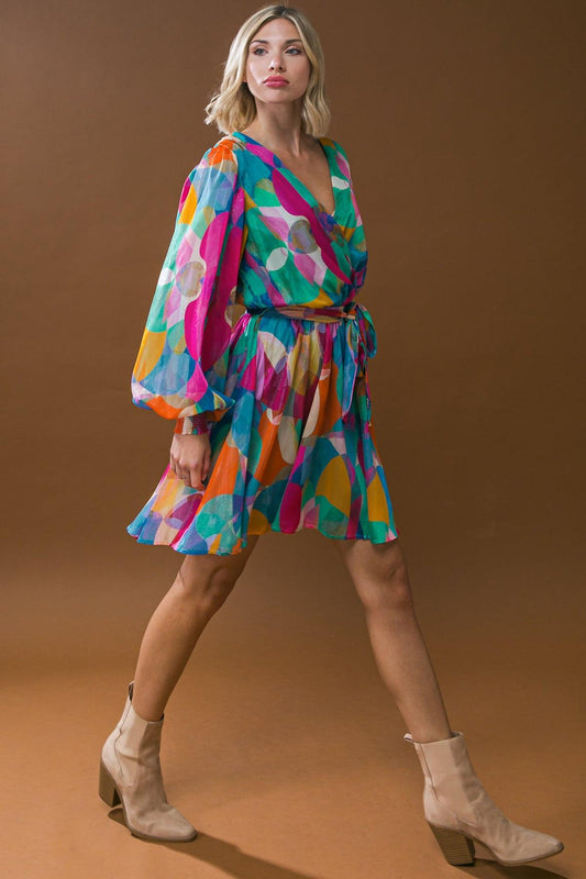 Love Me Tonight Woven Midi Dress With Surplice Neckline And Self Tie Waist