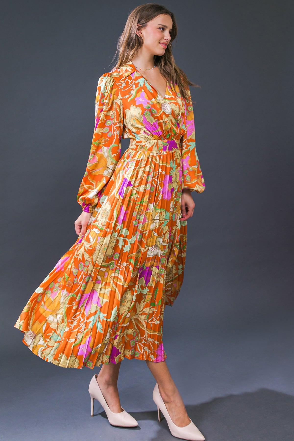 Keep Getting Better Woven Midi Dress with Surplice Neckline and Pleated Skirt — Soul Flow Apparel