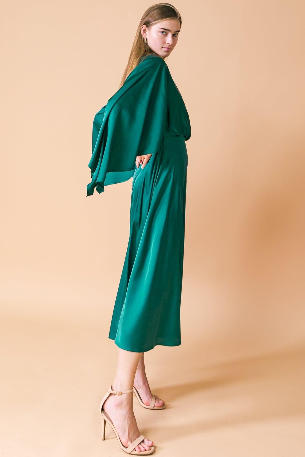 Caught Feelings Woven Midi Dress With Back Slit And Button Closure