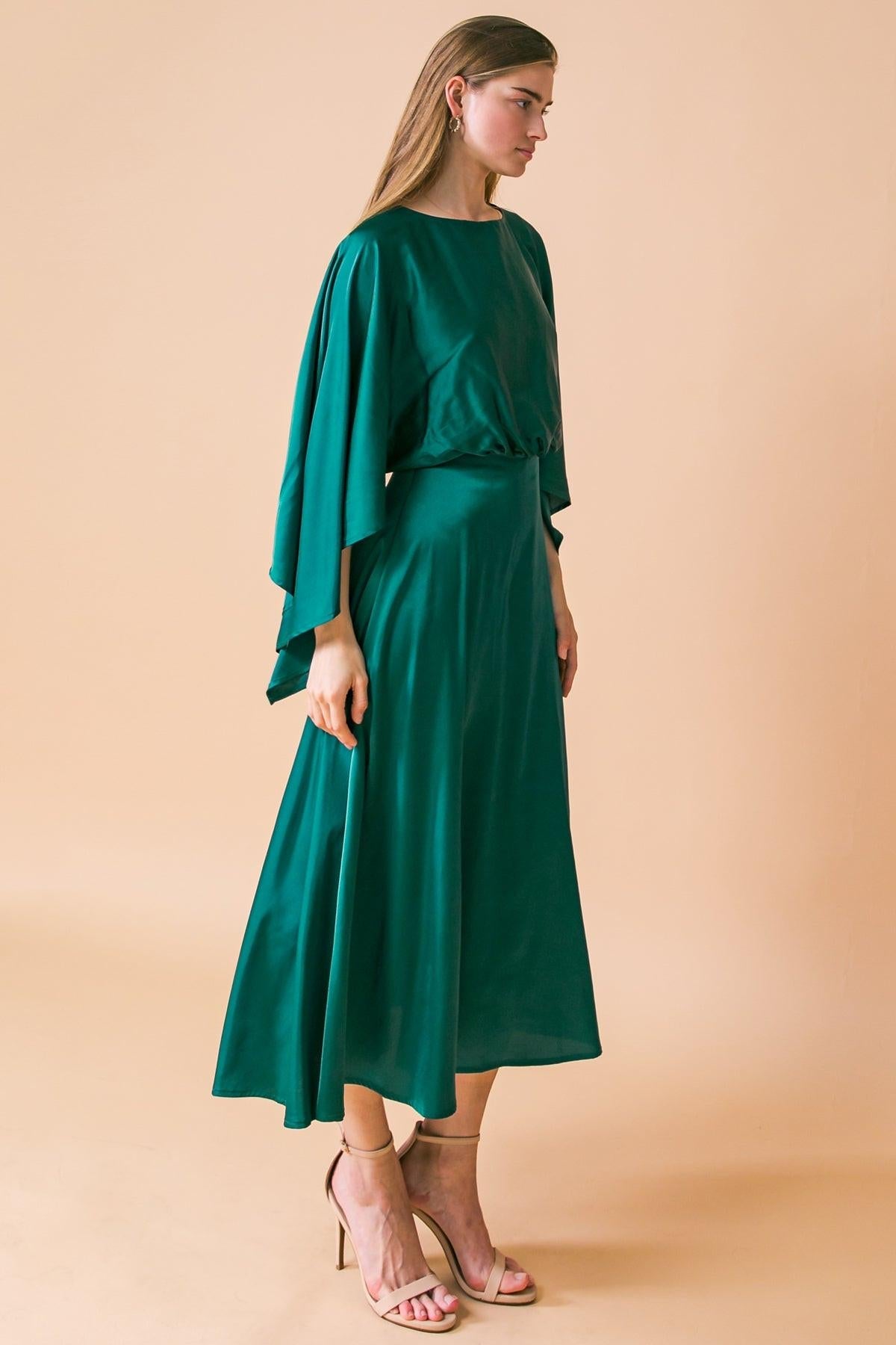 Caught Feelings Woven Midi Dress With Back Slit And Button Closure