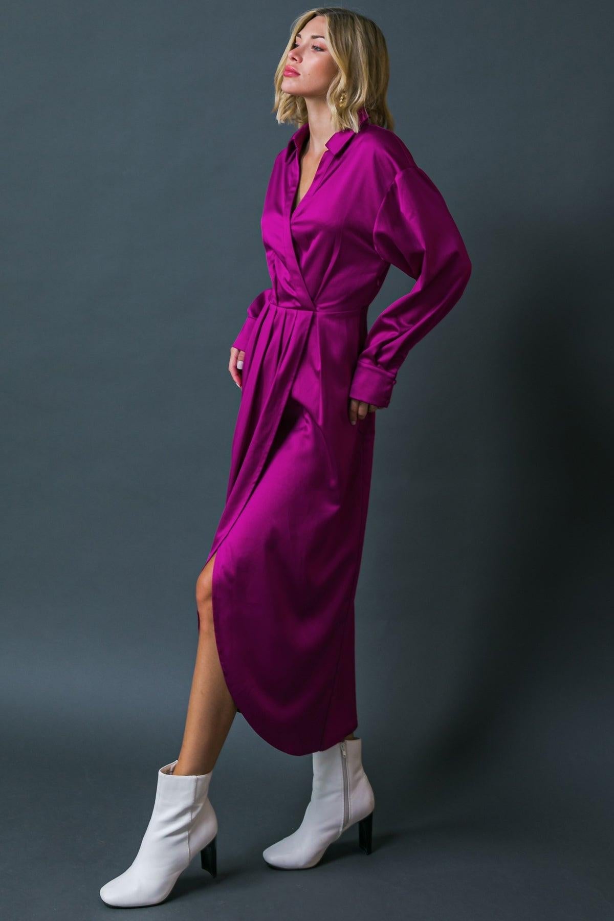 Too Good to Be True Woven Midi Dress with Surplice Neckline and Front Pleats — Soul Flow Apparel