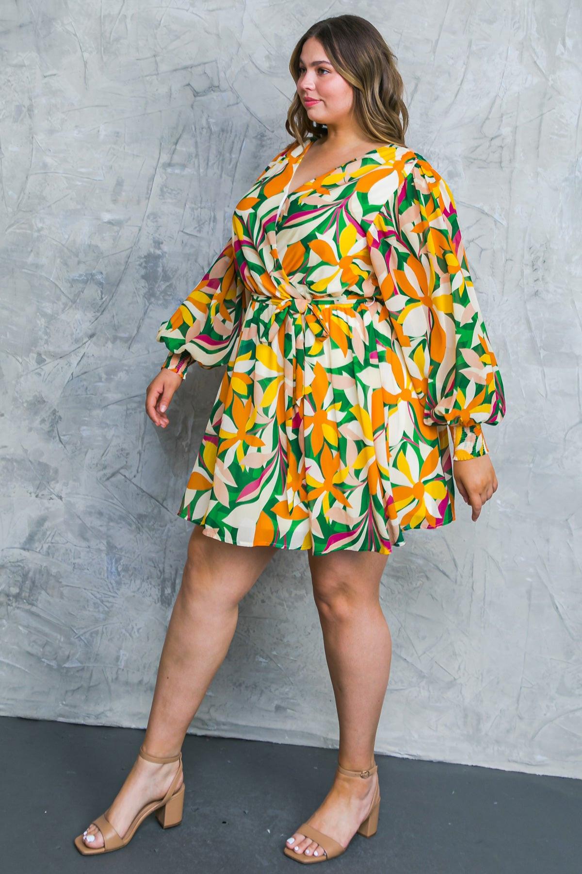 Daring Heart Printed Woven Mini Dress with Surplice Neckline and Ruffled Hem — Soul Flow Apparel