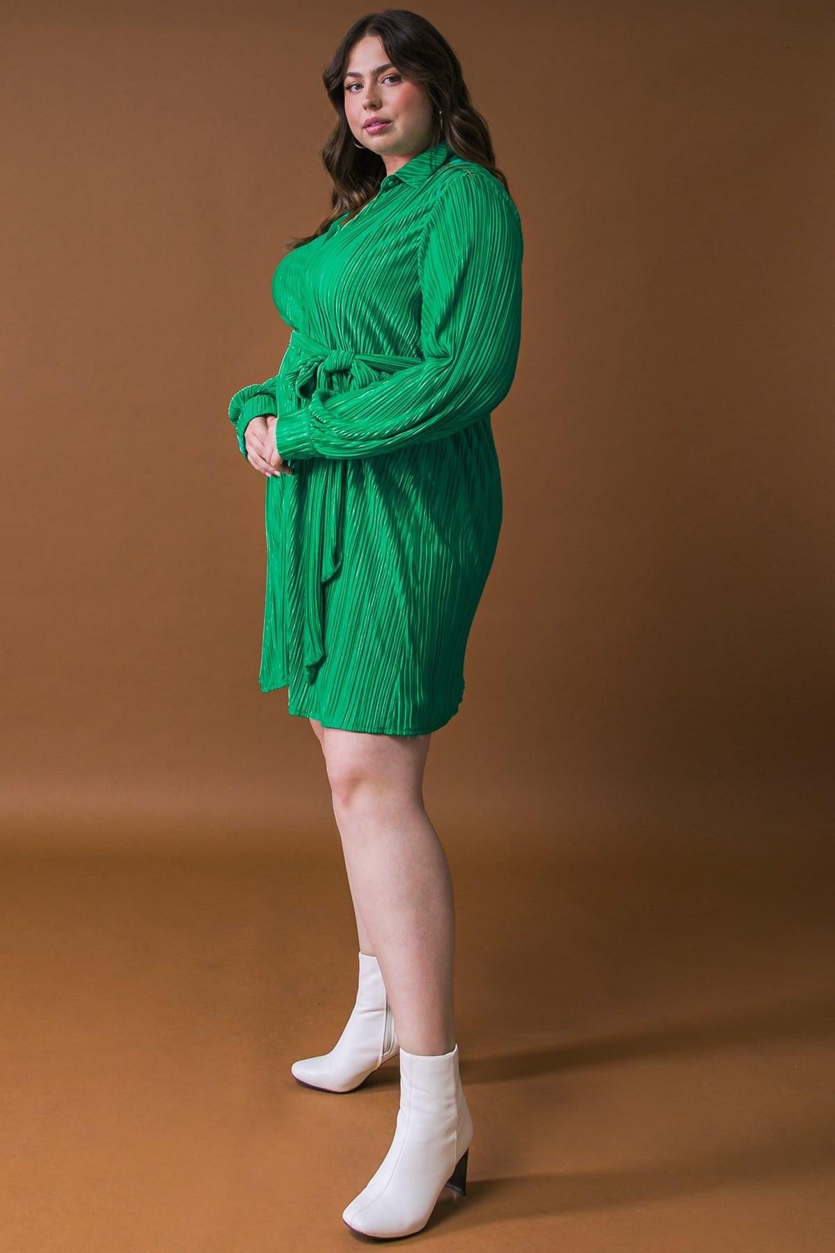 Make You Wanna Stay Woven Mini Dress with Pleated Detailing and Shirt Collar — Soul Flow Apparel