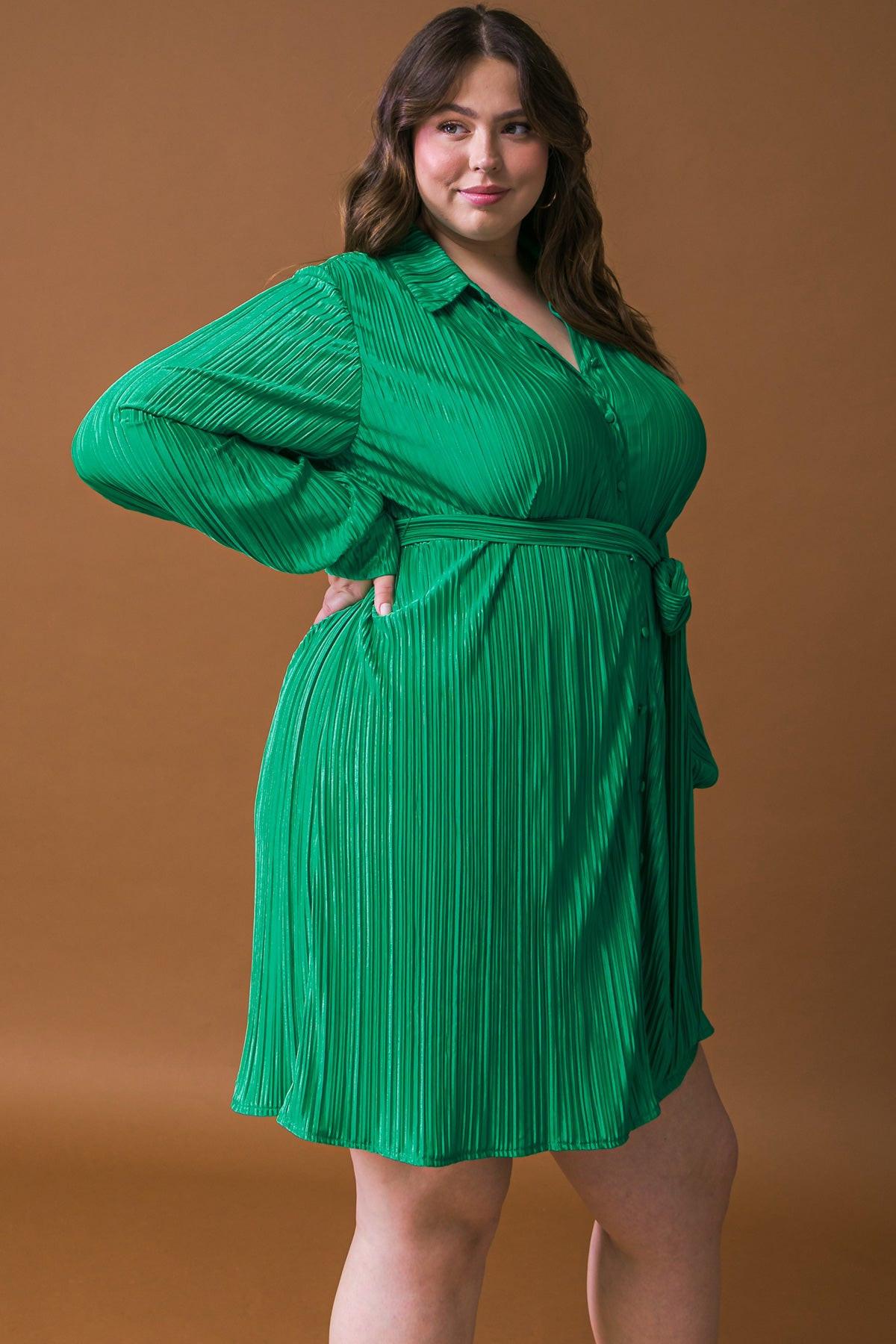 Make You Wanna Stay Woven Mini Dress with Pleated Detailing and Shirt Collar — Soul Flow Apparel