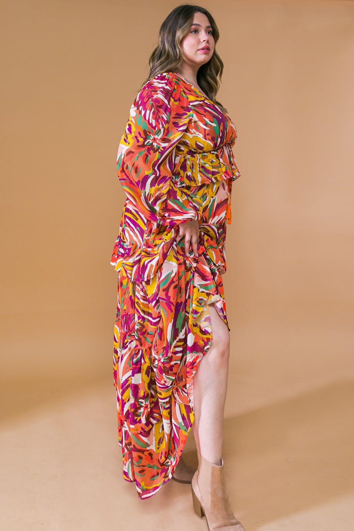 Wonderful Soul Woven Maxi Dress with V Neck Elastic Waist and Long Sleeves — Soul Flow Apparel