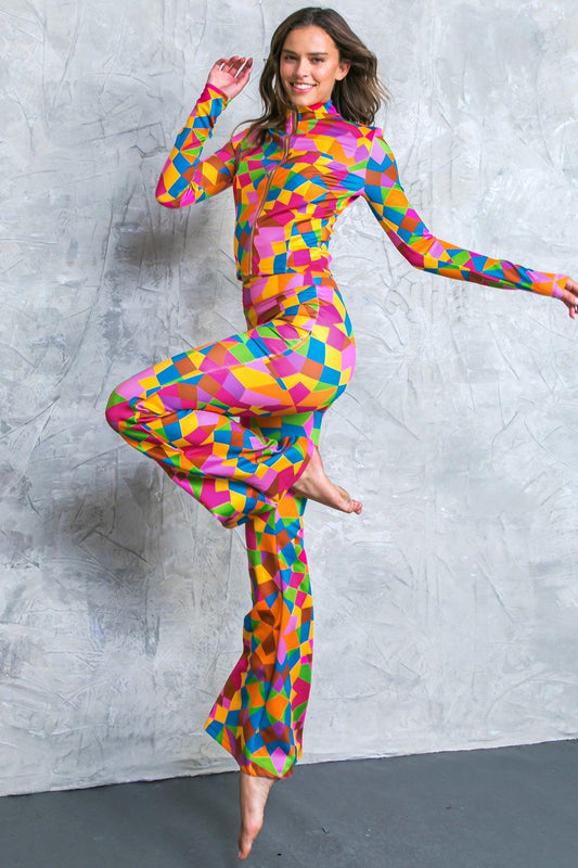 Sweetest Shower Scuba Tracksuit with Front Zip and Bell Bottom Pants — Soul Flow Apparel