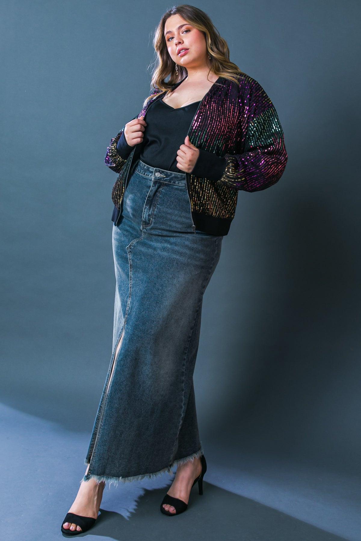 Entertain Me Sequins Bomber Jacket with Ribbed Collar and Zipper — Soul Flow Apparel