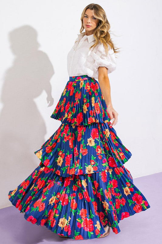 Unforgettable Muse Woven Skirt with Pleated Layered Design Side Zipper — Soul Flow Apparel