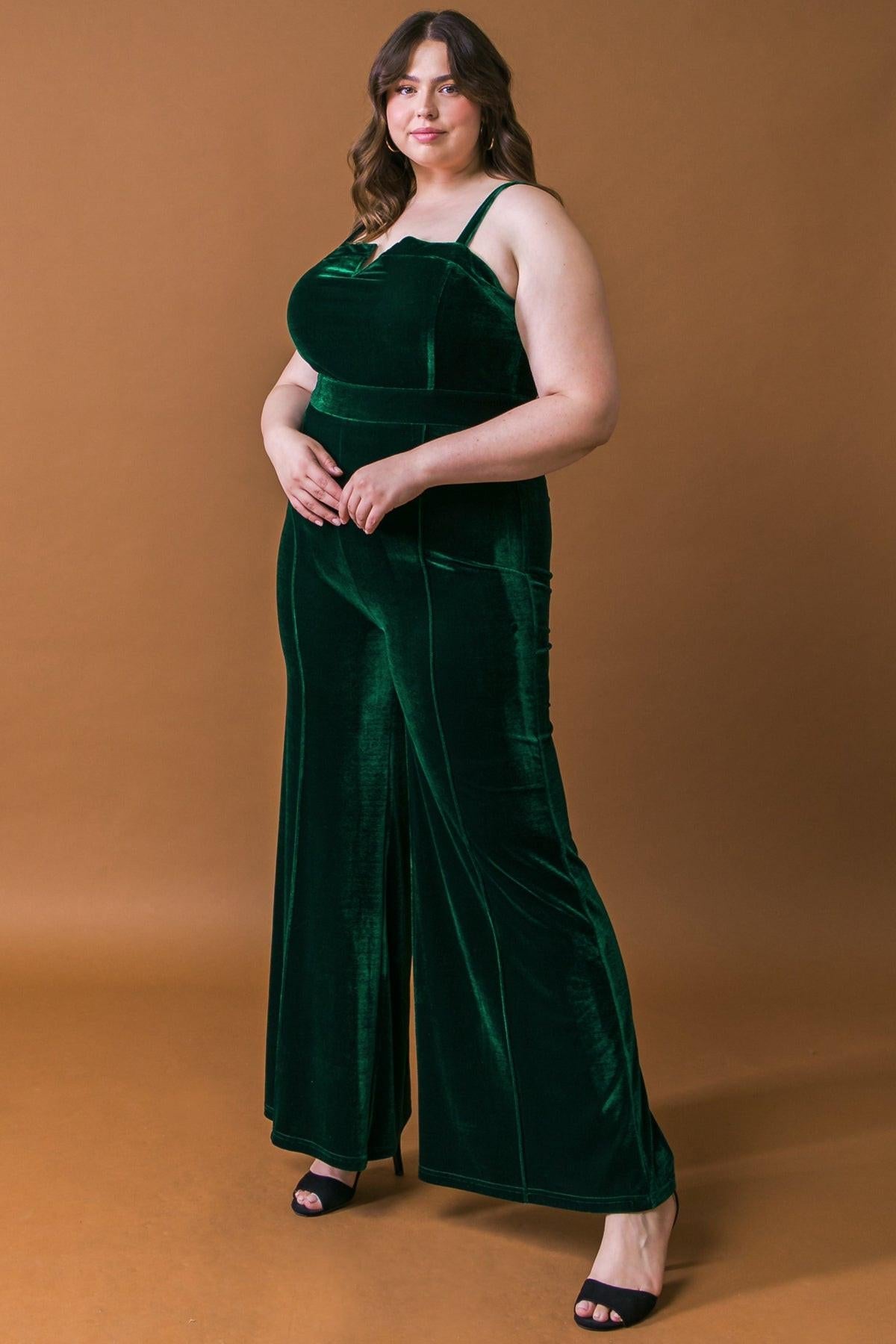 Blow a Kiss Velvet Jumpsuit with Front V Detail and Wide Leg — Soul Flow Apparel