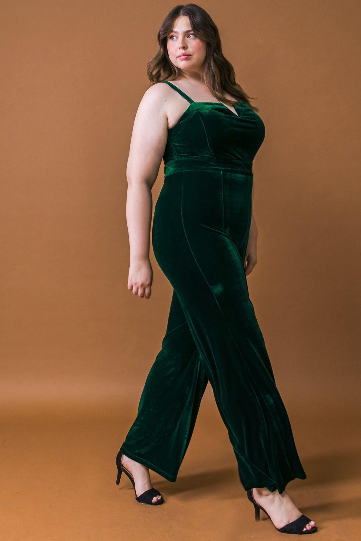 Blow a Kiss Velvet Jumpsuit with Front V Detail and Wide Leg — Soul Flow Apparel