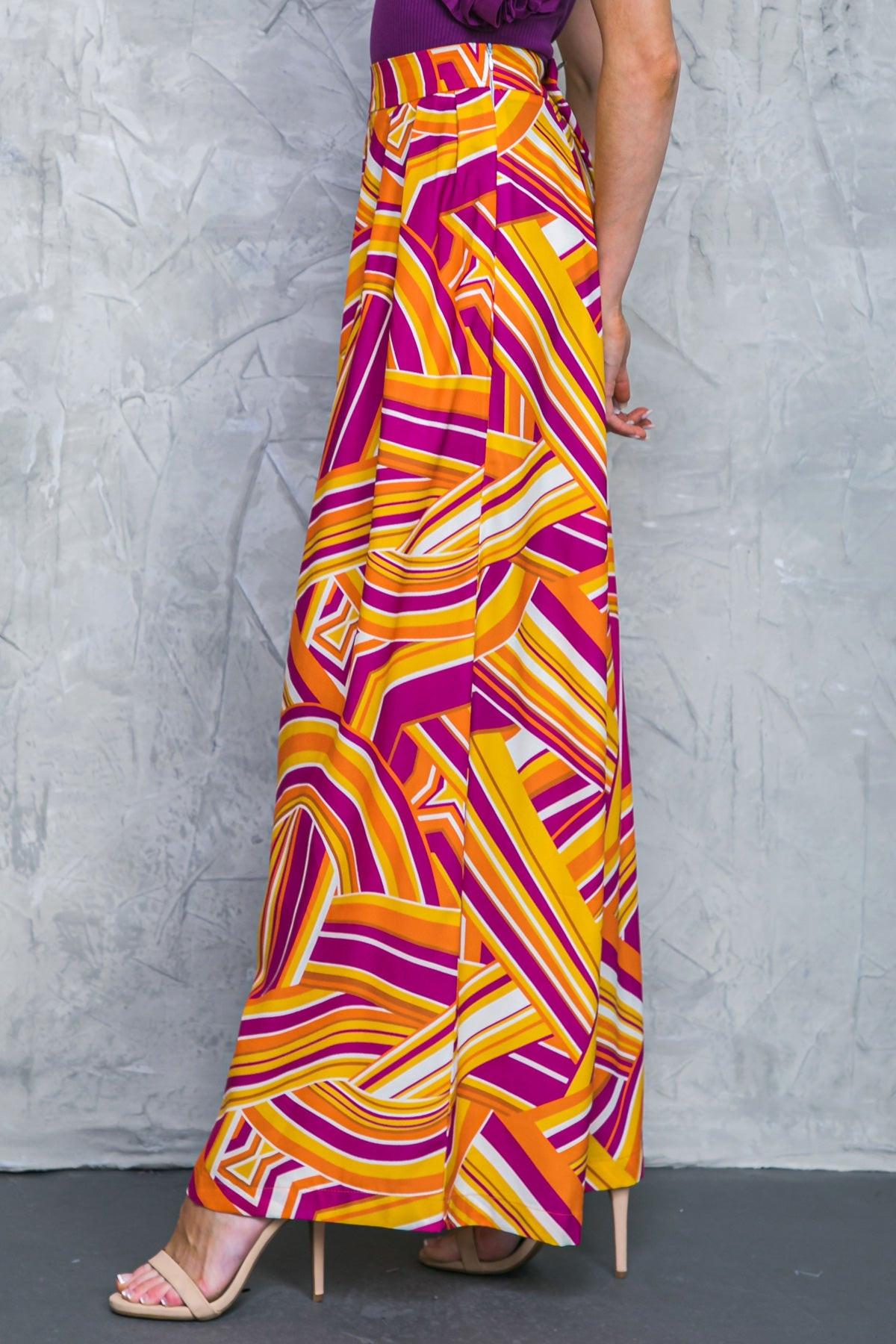 Lively Cham Printed Woven Pants with Pleated Front and Side Zip Closure — Soul Flow Apparel