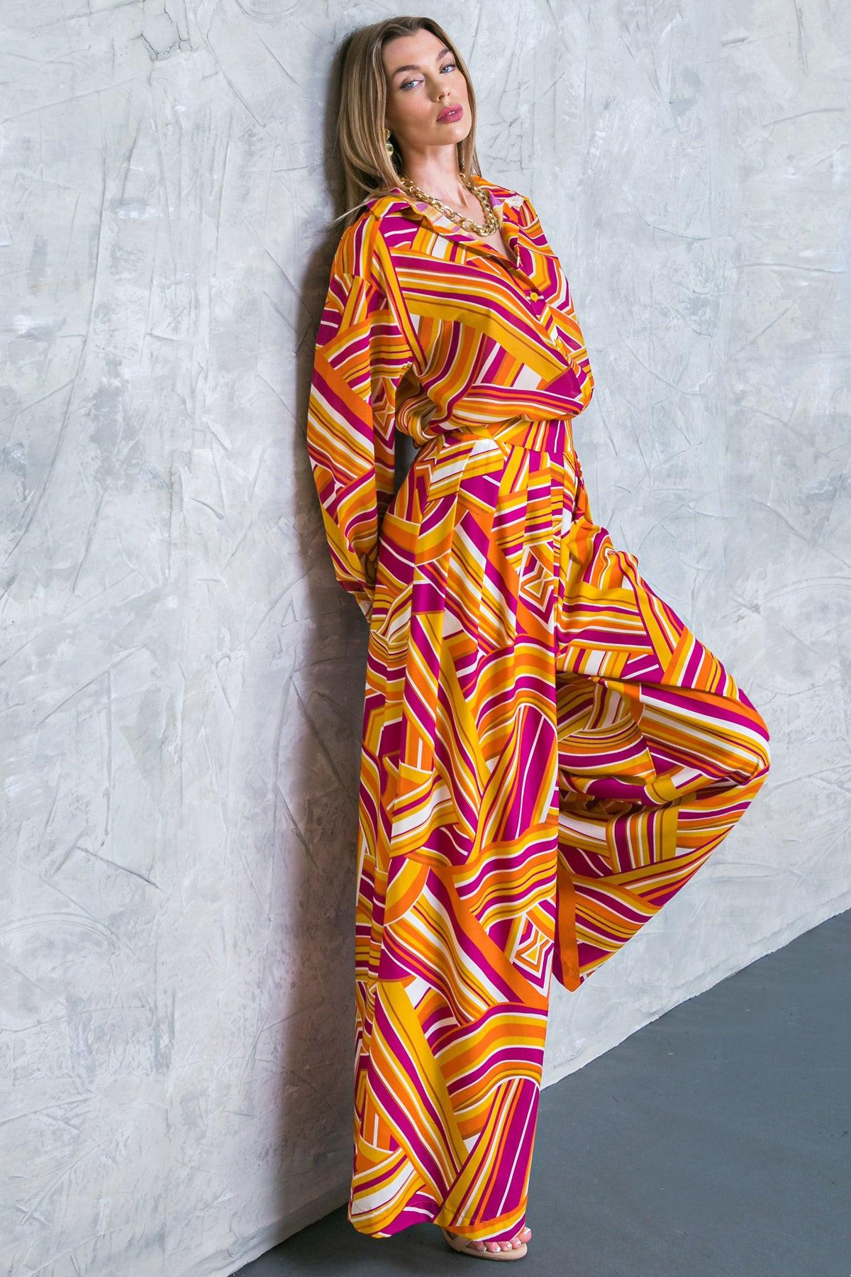 Lively Cham Printed Woven Pants with Pleated Front and Side Zip Closure — Soul Flow Apparel
