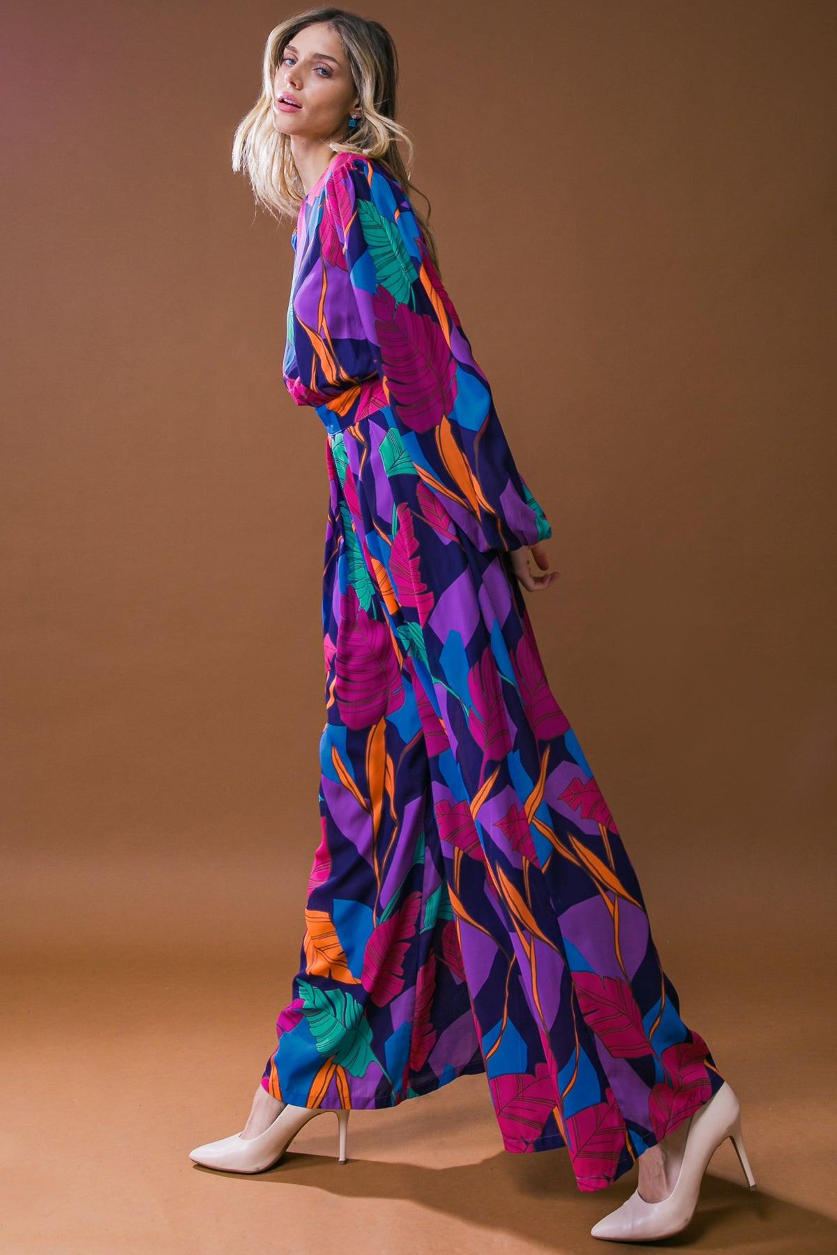 Woven Jumpsuit with Round Neckline Front Pant Pleat and Wide Leg Back Zipper — Soul Flow Apparel