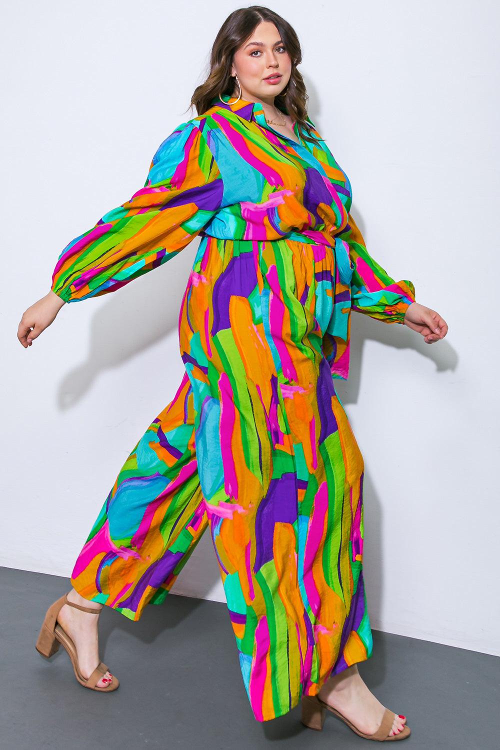 All My Heart Woven Jumpsuit with Shirt Collar Blouson Sleeves and Wide Leg — Soul Flow Apparel
