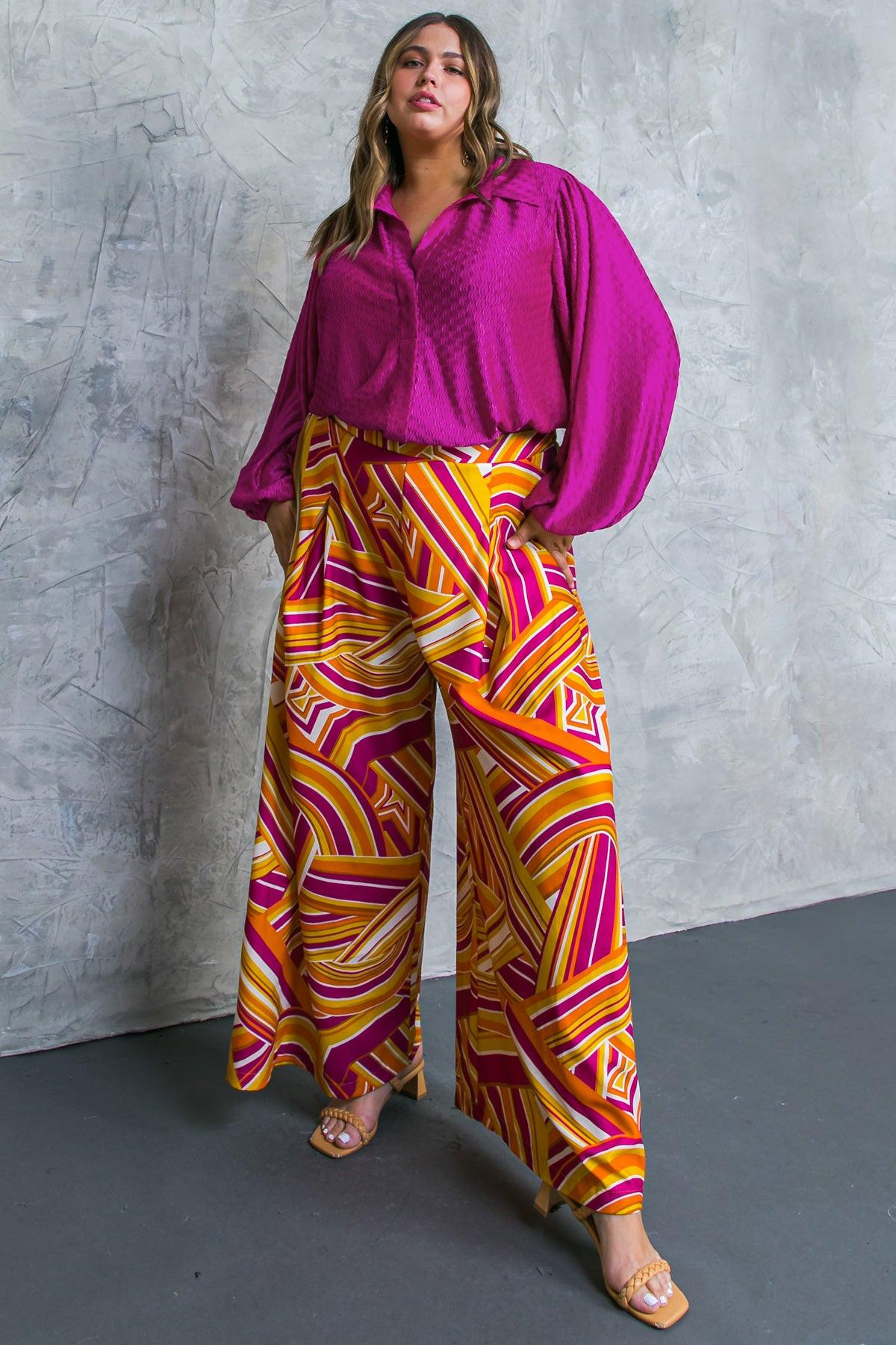 Lively Cham Printed Woven Pants with Pleated Front and Side Zip Closure — Soul Flow Apparel