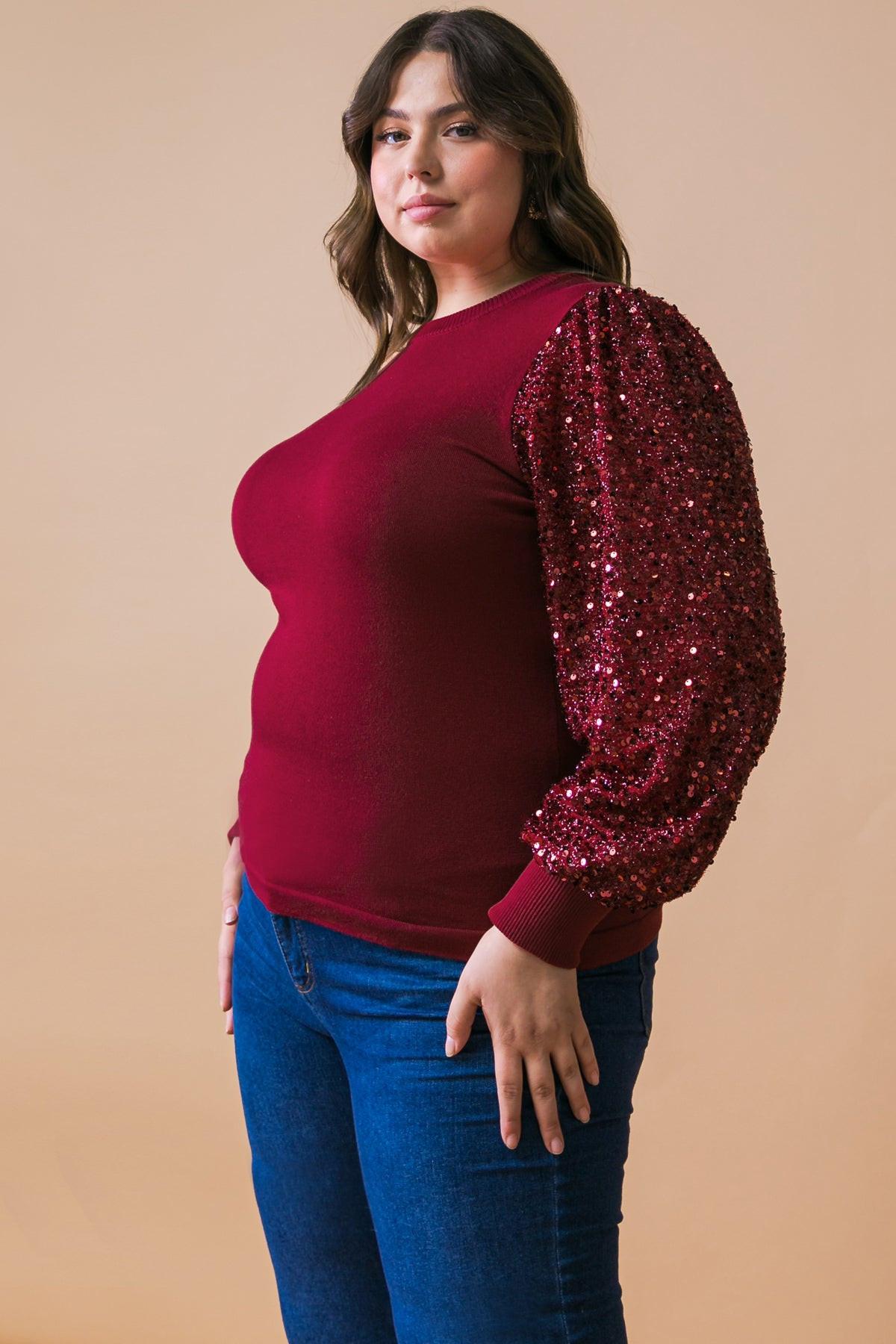 Feeling the Fun Sequin Puff Sleeve Knit Sweater Top — Soul Flow Apparel