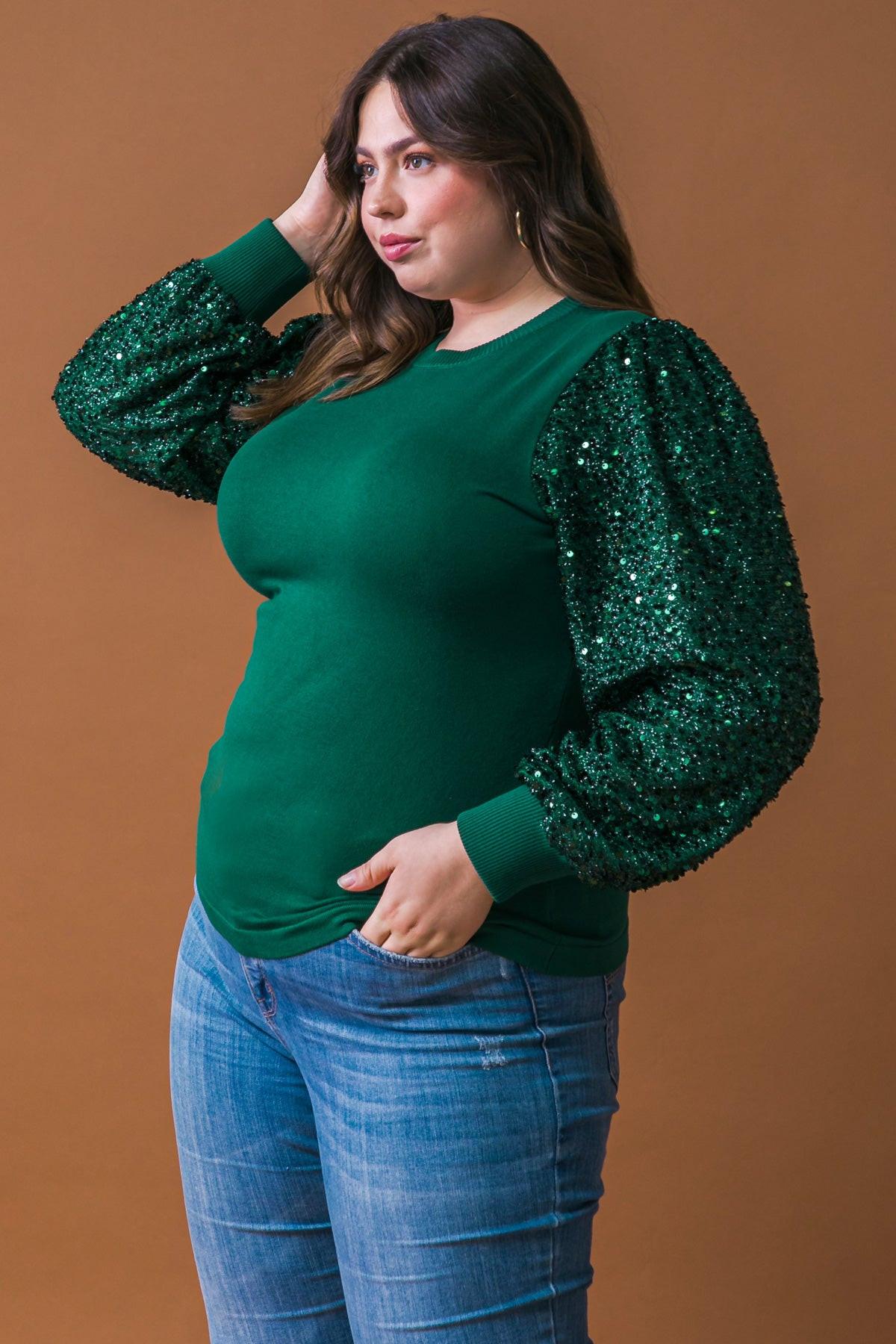 Feeling The Fun Sequin Puff Sleeve Knit Sweater Top