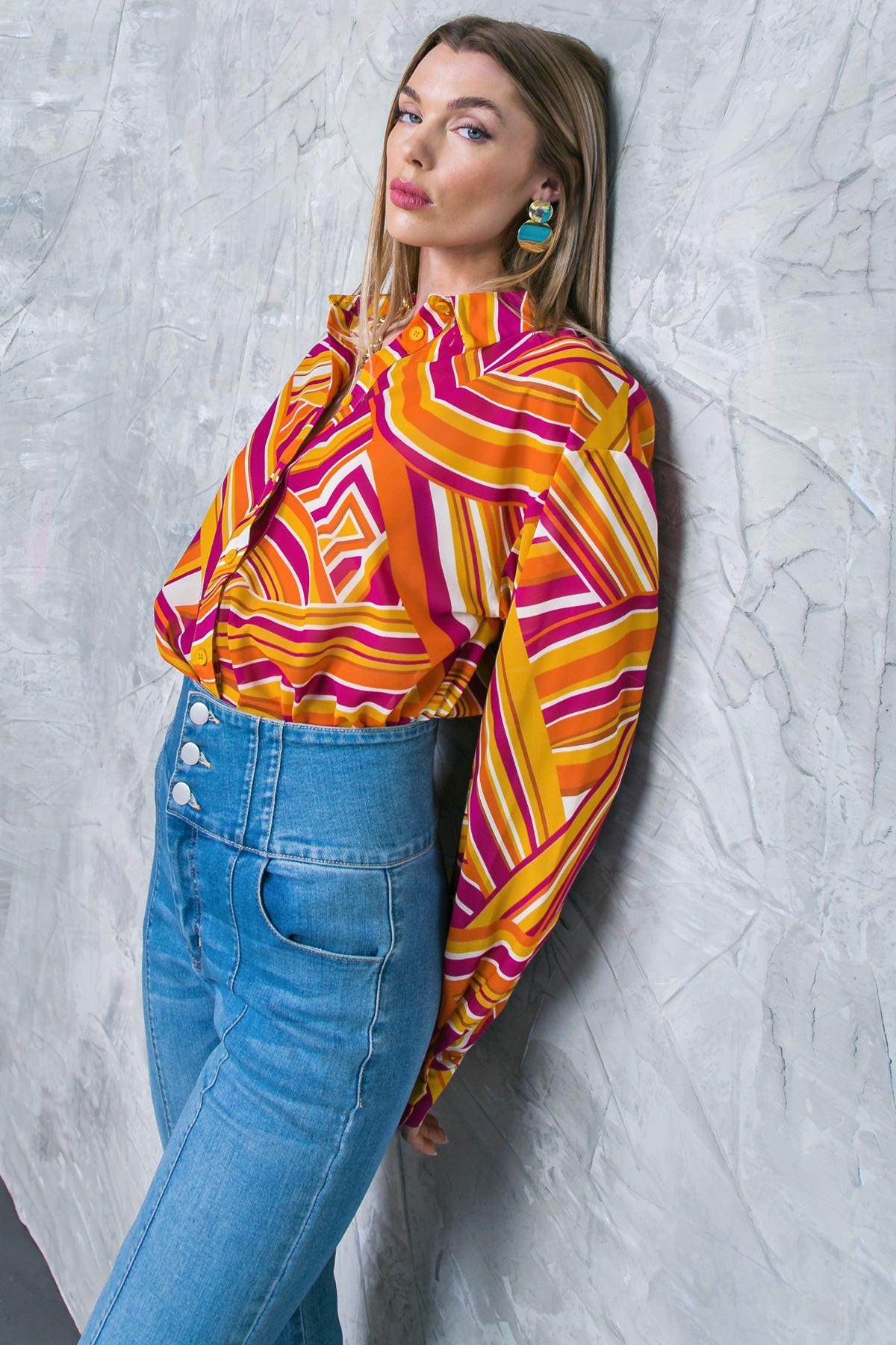 Lively Cham Woven Top Button Down with Shirt Collar — Soul Flow Apparel