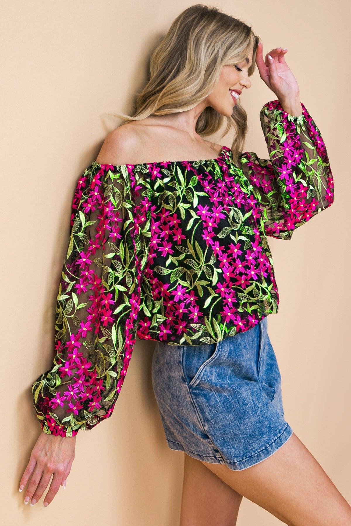 Feeling Mighty Fine Woven Top with Off Shoulder Neckline and Elasticized Waist — Soul Flow Apparel