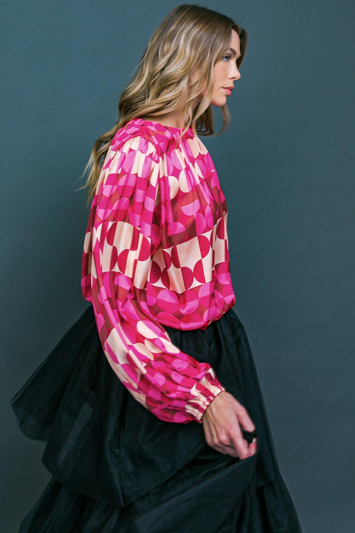 Printed Savor the Sweetness Woven Top with Round Neckline and Elastic Waist — Soul Flow Apparel