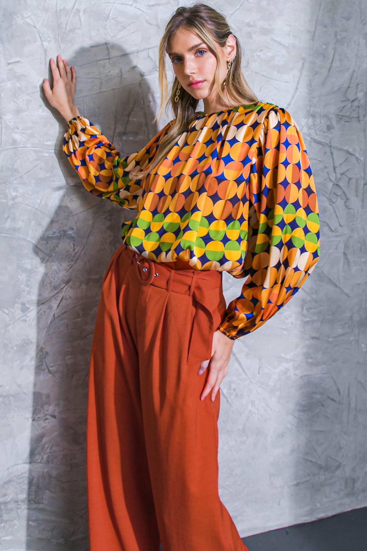Printed Savor the Sweetness Woven Top with Round Neckline and Elastic Waist — Soul Flow Apparel