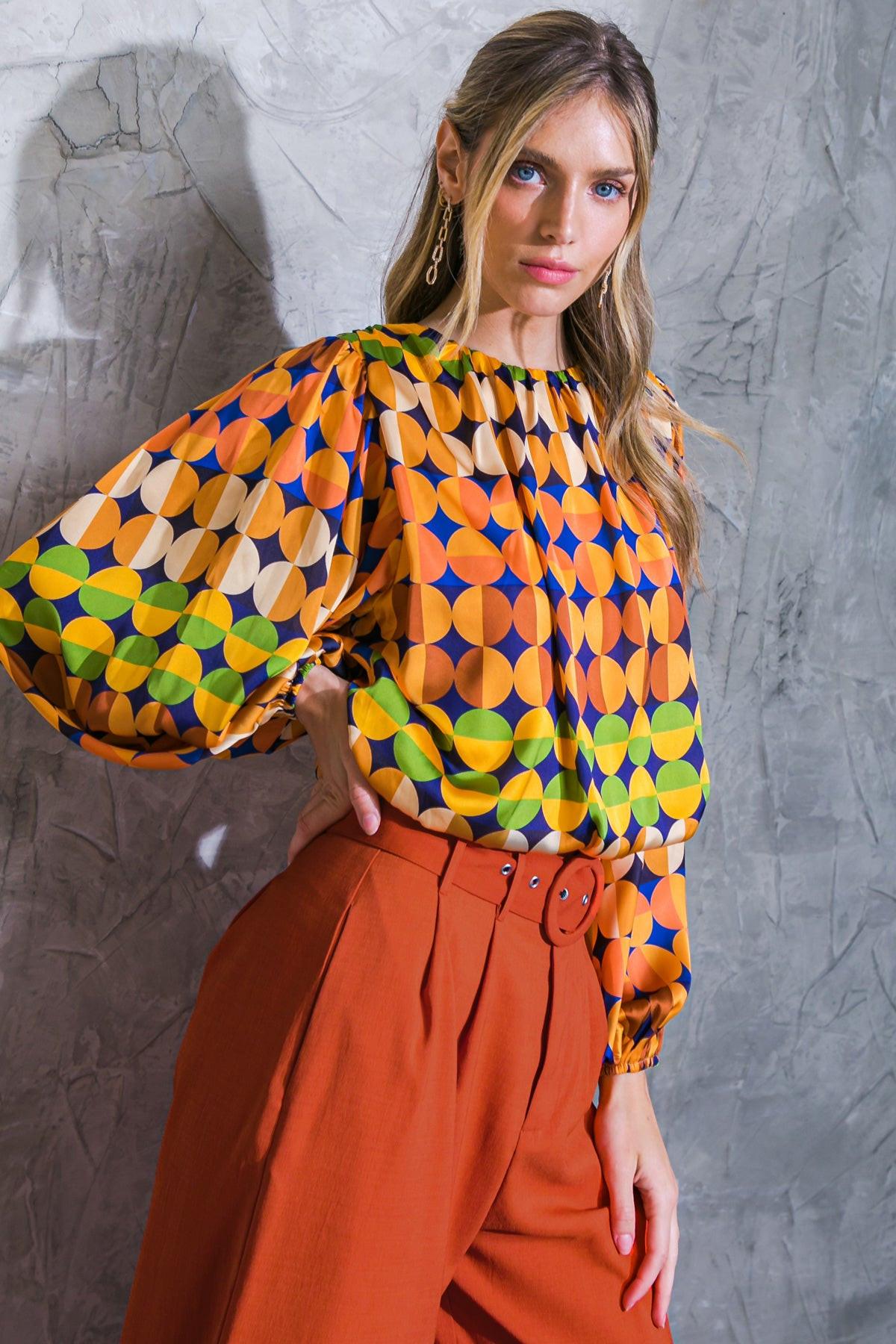 Printed Savor the Sweetness Woven Top with Round Neckline and Elastic Waist — Soul Flow Apparel
