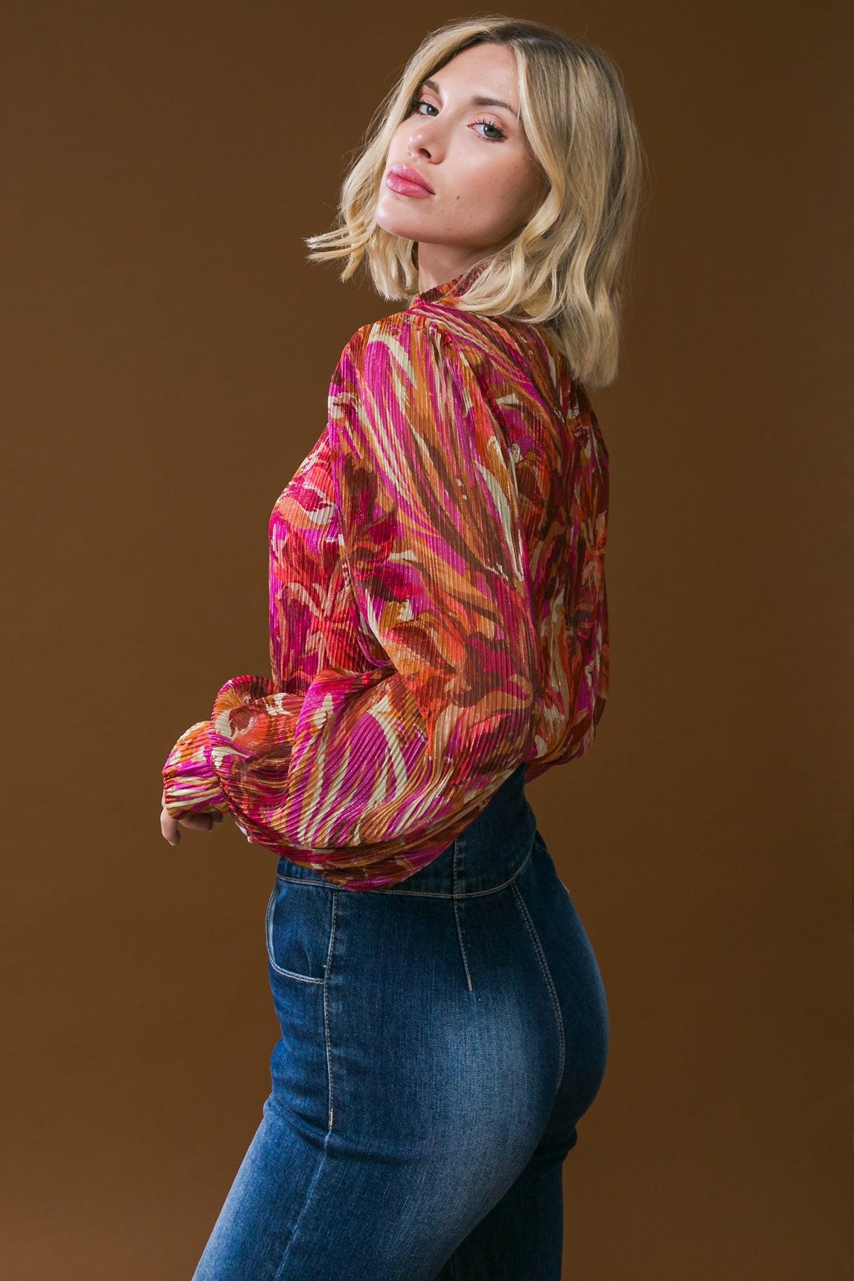 Crushing on You Woven Top High Neck Long Sleeve Cuffs Lightweight Breathable — Soul Flow Apparel
