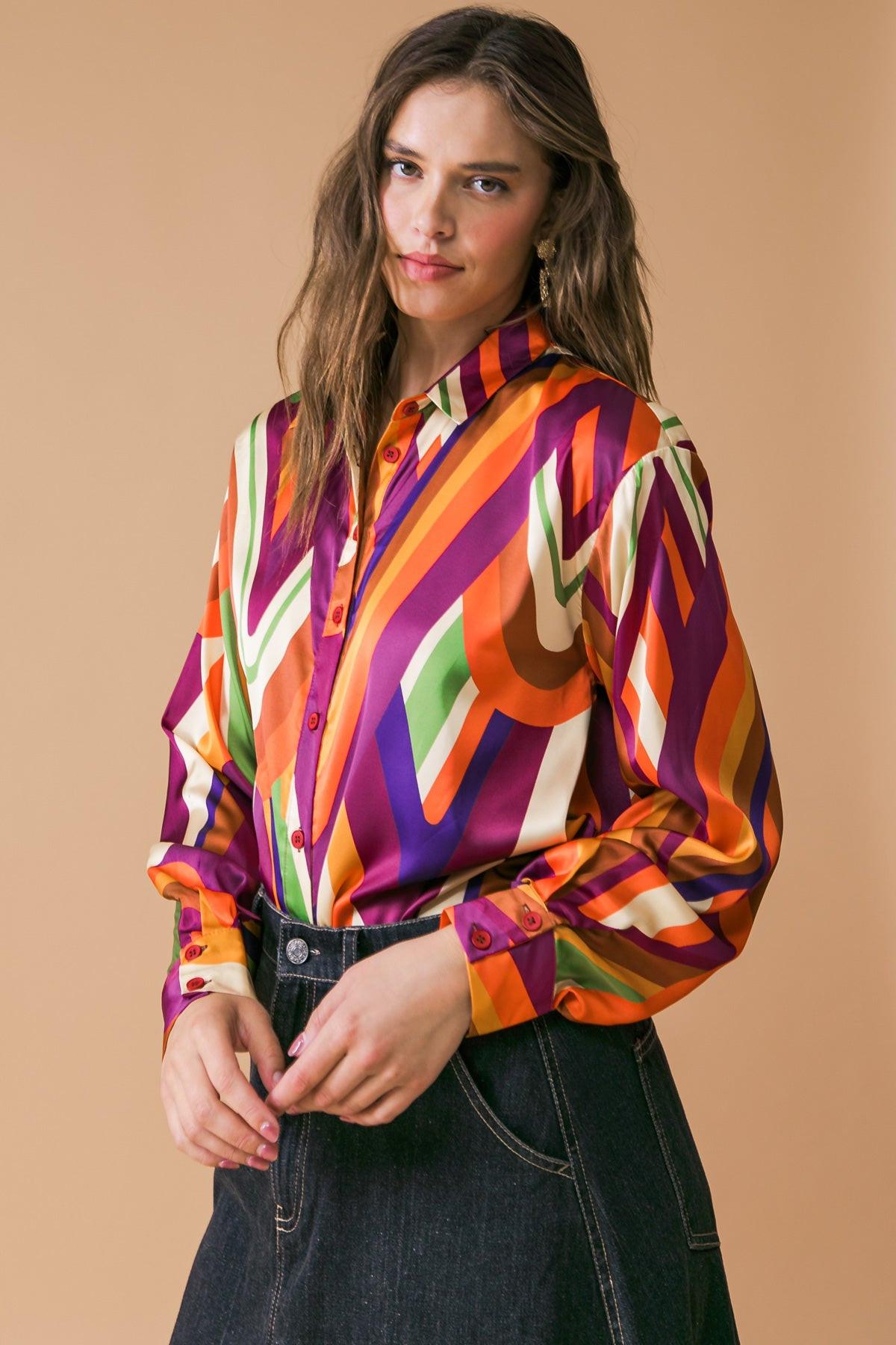 Something Special Printed Woven Top Shirt Collar Button Down and Long Sleeve — Soul Flow Apparel