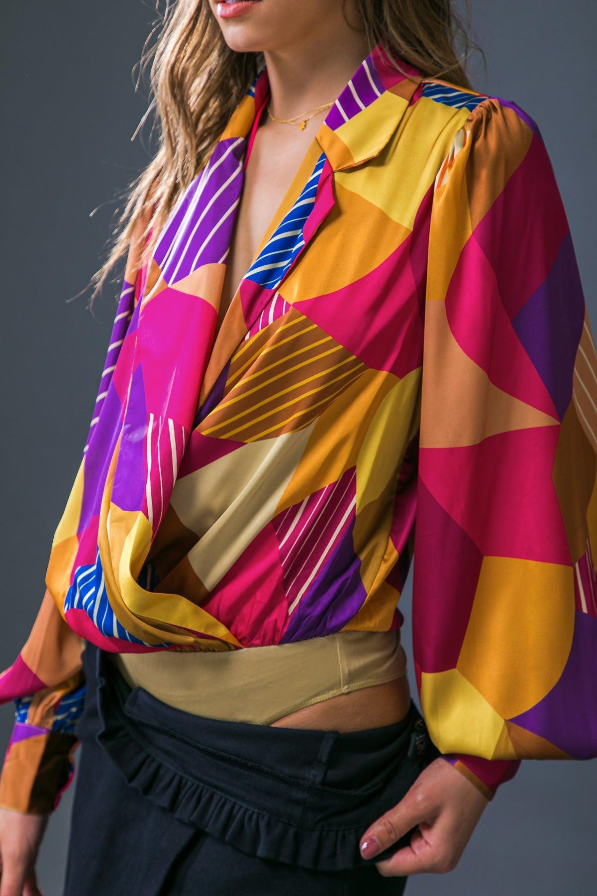 New in Town Woven Bodysuit with Blazer Collar and Surplice Neckline — Soul Flow Apparel