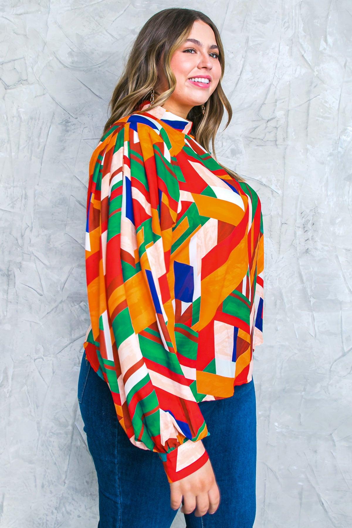 Light Up My Life Woven Top with Mock Neck and Exaggerated Wide Sleeves — Soul Flow Apparel