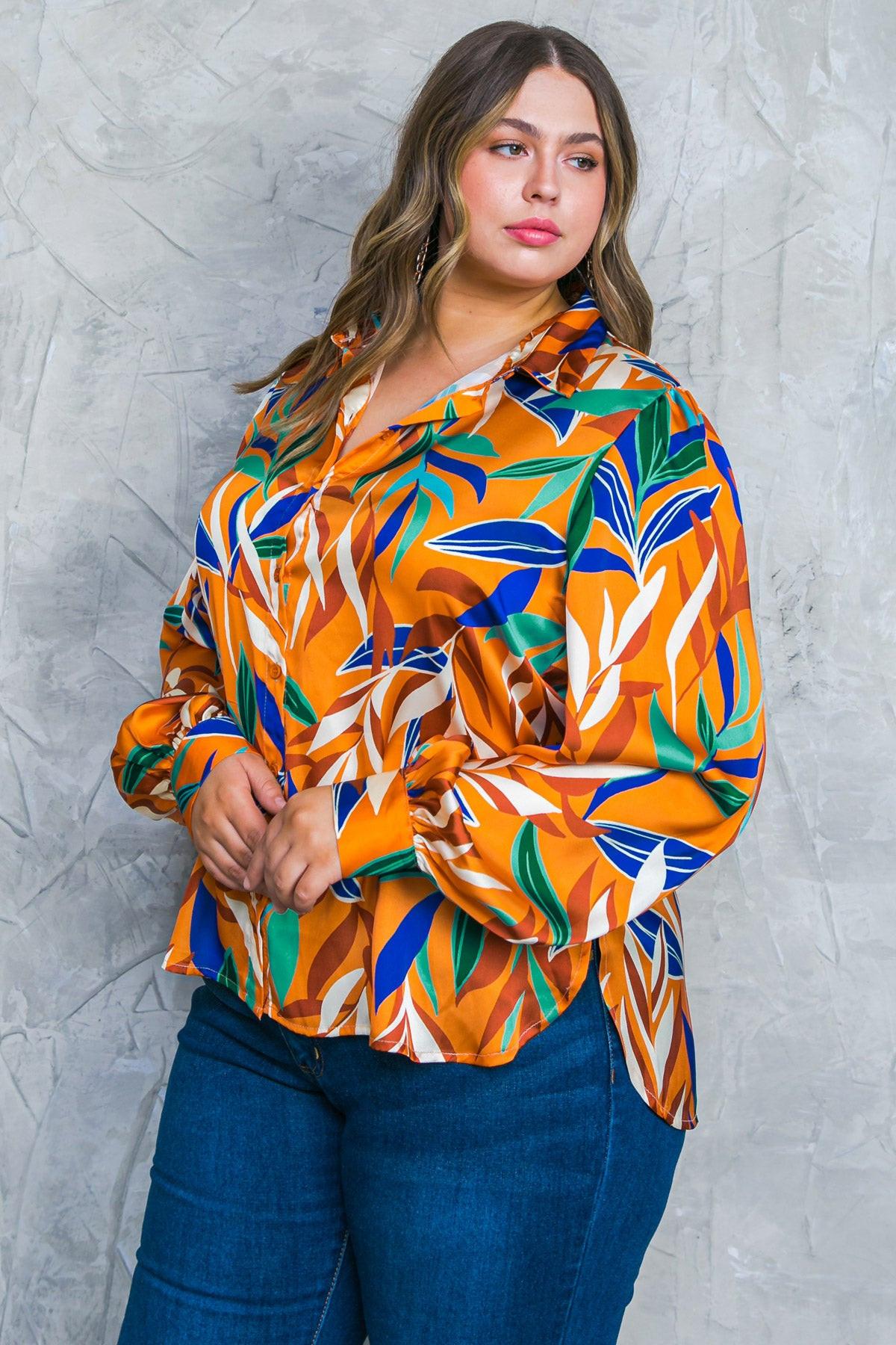Feels Like Fall Woven Top Printed Button Down Collar Long Sleeves — Soul Flow Apparel