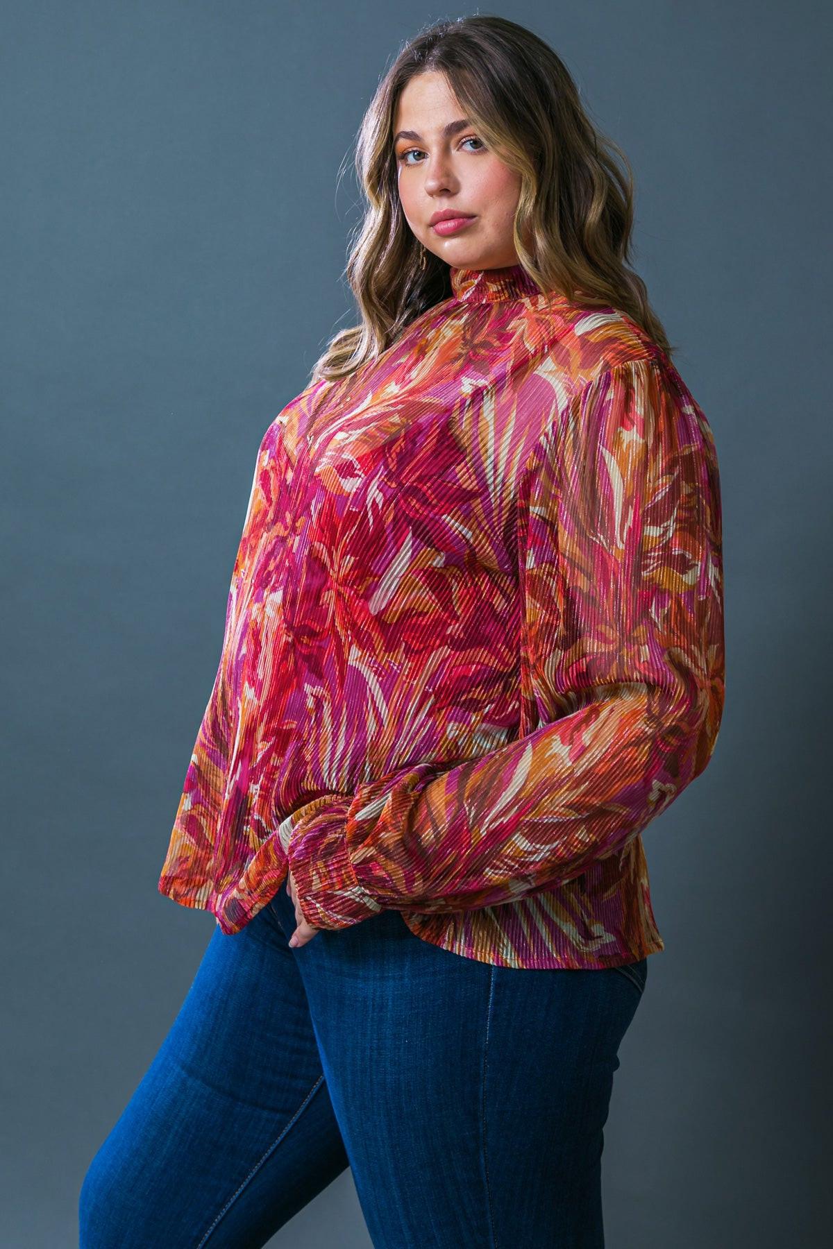 Crushing on You Woven Top High Neck Long Sleeve Cuffs Lightweight Breathable, view 1 — Soul Flow Apparel