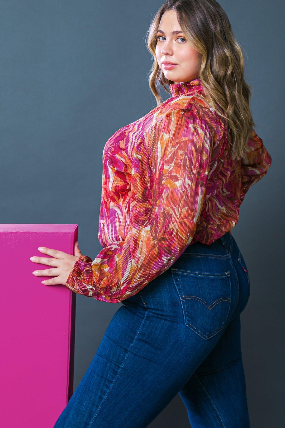 Crushing on You Woven Top High Neck Long Sleeve Cuffs Lightweight Breathable, view 1 — Soul Flow Apparel