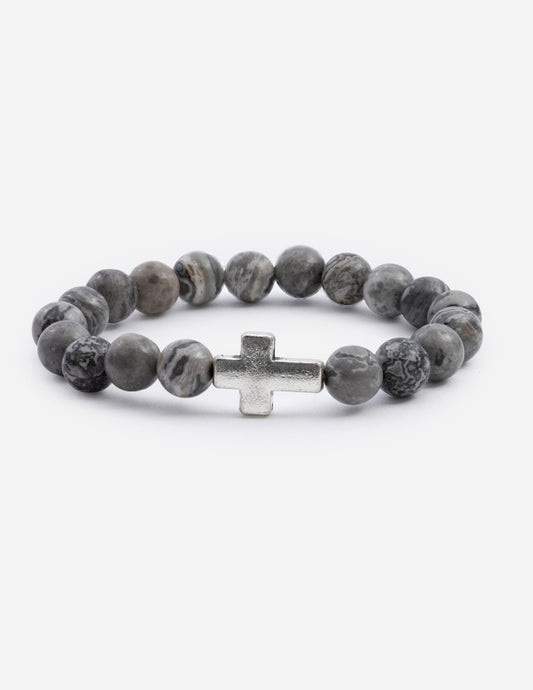 Slate Grey Cross – Christian Stone Bracelet