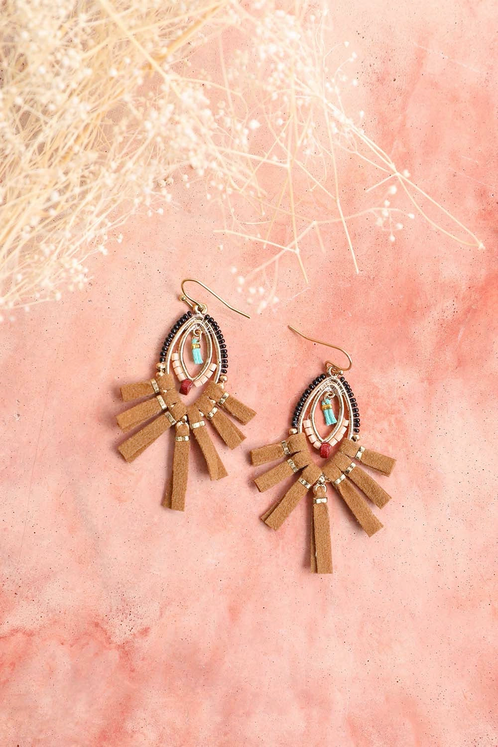 Suede Fringe Beaded Earrings Jewelry