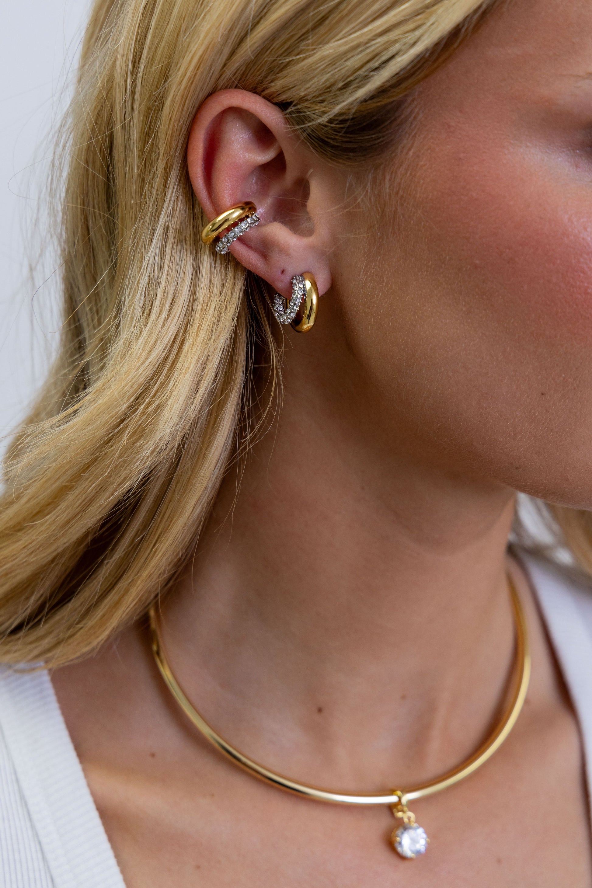 Kendall Two Tone Pave Hoop in cwlk — Soul Flow Apparel