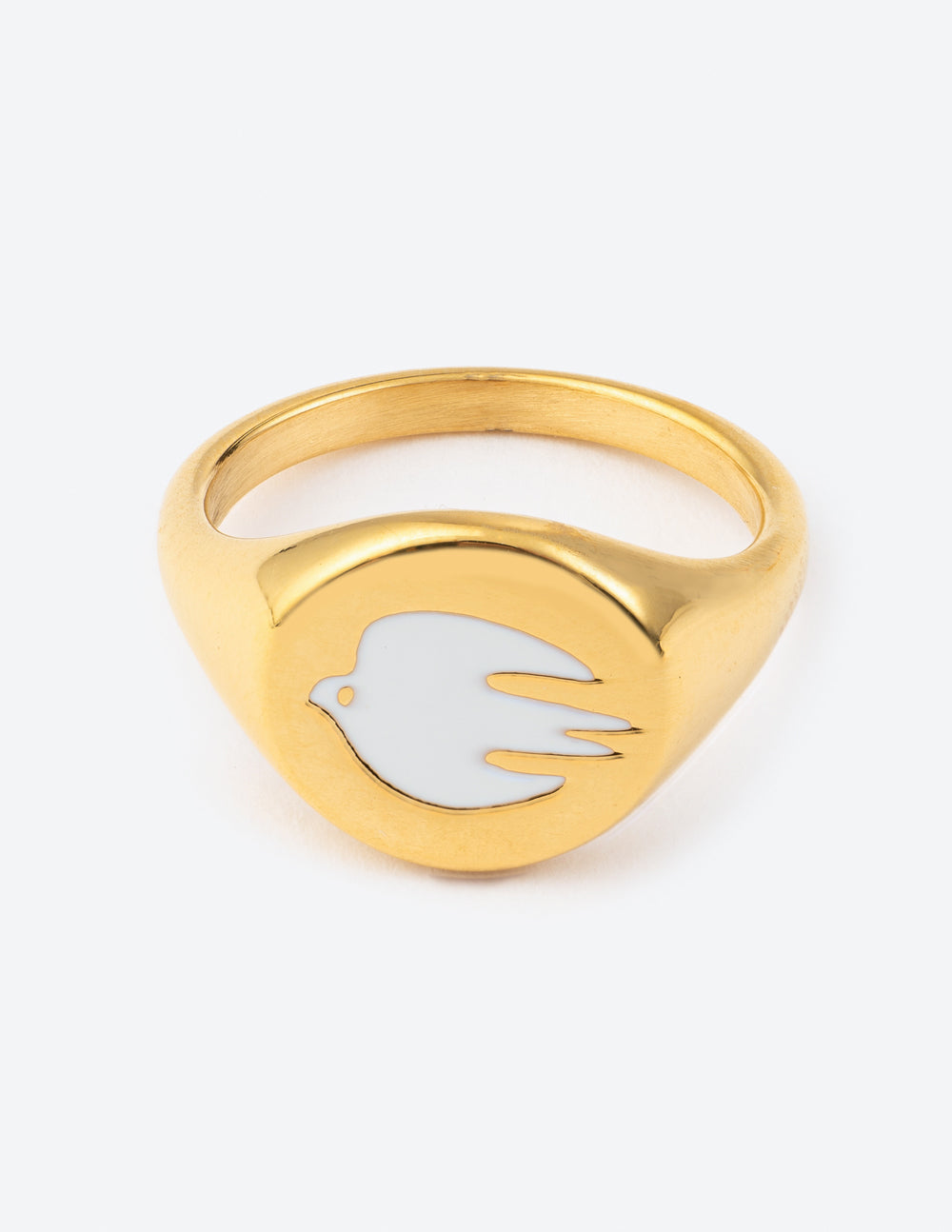 White Enamel Gold Dove Ring – Christian Ring