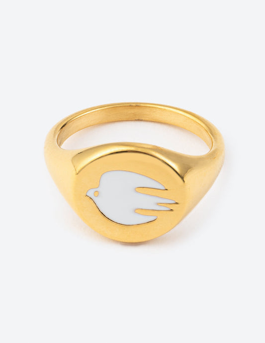 White Enamel Gold Dove Ring – Christian Ring