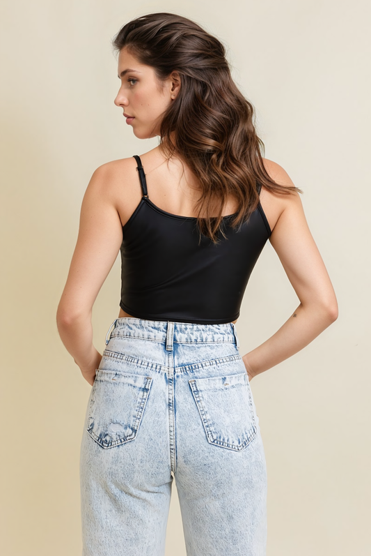 Leatherette Strappy Crop Cami Top Leto Collection